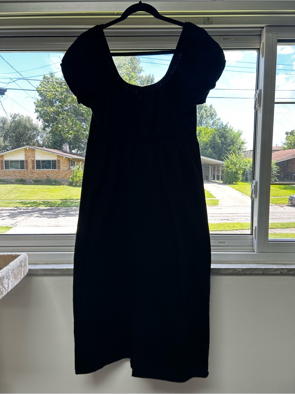 Old Navy Black Midi Dress with Scoop Neck and Puff Sleeves